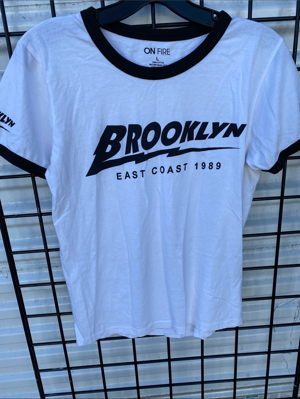 On Fire White & Black 'Brooklyn' Ringer Tee
